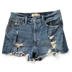 Abercrombie Fitch The Mom Short High Rise Denim Cutoff Distressed Jeans Size 26